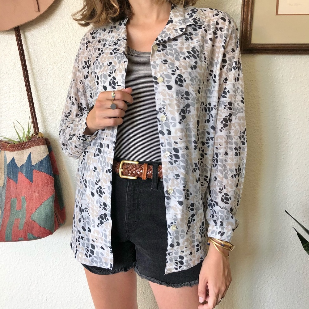Vintage 70s Printed Button Down Blouse